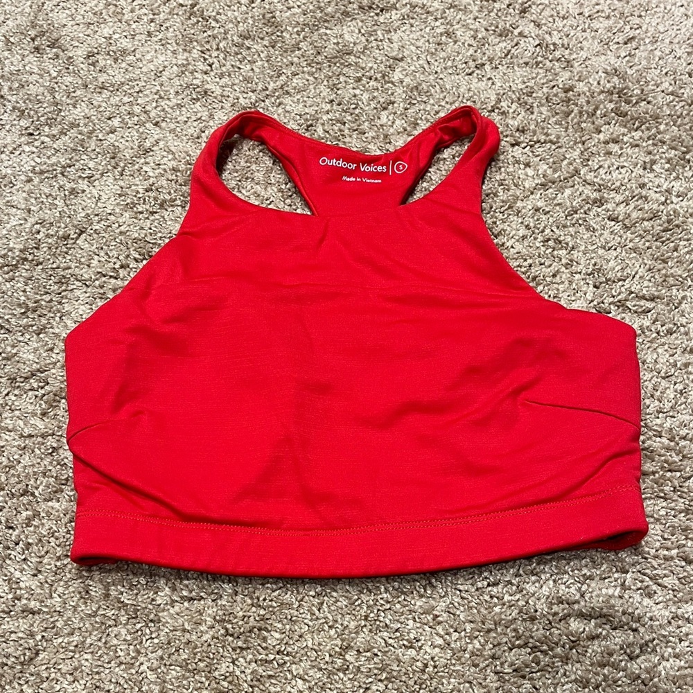 Outdoor Voices Red High Neck Longline Sports Bra Crop Top